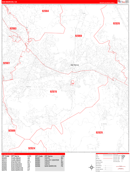 San Marcos City Digital Map Red Line Style